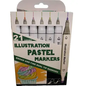 LivingHappy Pastel Illustration Markers - 21 Colors, Marker Set with Dual and Fine Tip 2-Sided, for Adults and Children Coloring and Sketching