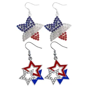 2 Pairs Creative Star Earrings for American Independence Day – Personalized Fashion Pentagram Heart Stud Earrings, 4th of July National Day Jewelry for Women – Patriotic Red White Blue Sparkling Star Earrings, Cute Holiday Accessory Gift