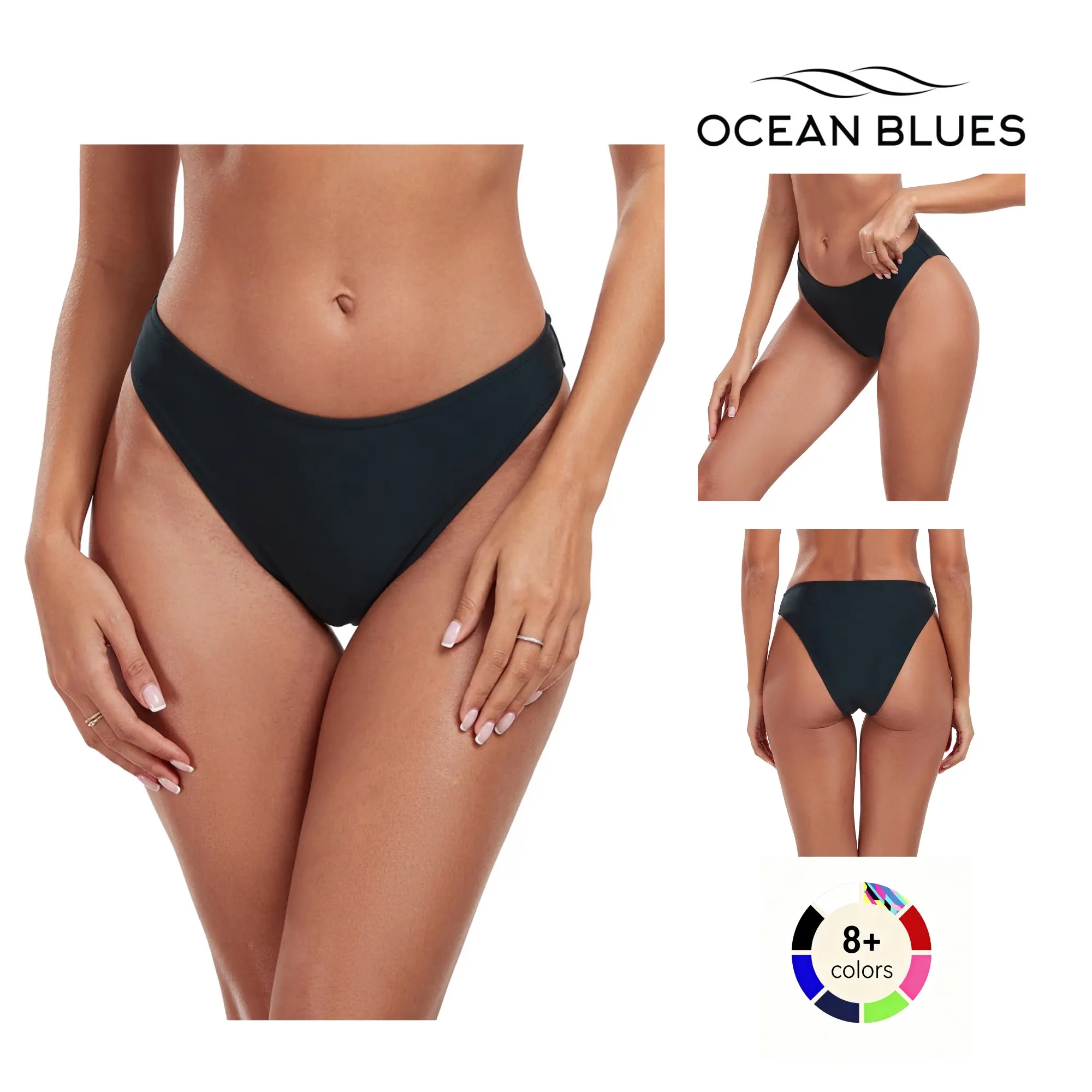 Women's Ocean Blues Quick-Dry Cheeky High-Leg Mid-Rise Bikini Bottom, Swimwear for Beach Surfing, TikTok Shop Back to School