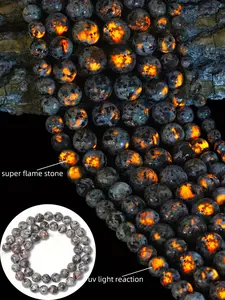 4/6/8/10/12mm Natural Stone Yooperlite Flame Glow Stone UV Light Reactive Flame Glow Effect Syenite Beads for Jewelry Making DIY Special Cool Bracelet Earrings Accessories