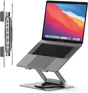 Laptop Docking Station Stand for MacBook Pro/Air///Surface/,  Docking Station with 4K HDMI, USB 3.0, RJ45, PD 3.0, USB C Laptop Stand Hub for Desk with 360 Rotating Base Grey
