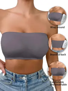 Women's Solid Color Bandeau Bra, Breathable Comfortable Backless Bra, Women's Lingerie for All Seasons