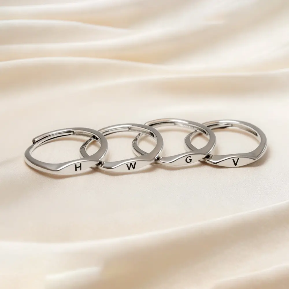 Unisex Personalized Alphabet Ring - 26 Initial Engraved Stainless Steel Metal Band, Minimalist Plain, Dainty Stacking, Customized Beautiful Daily Jewelry Gift for Women