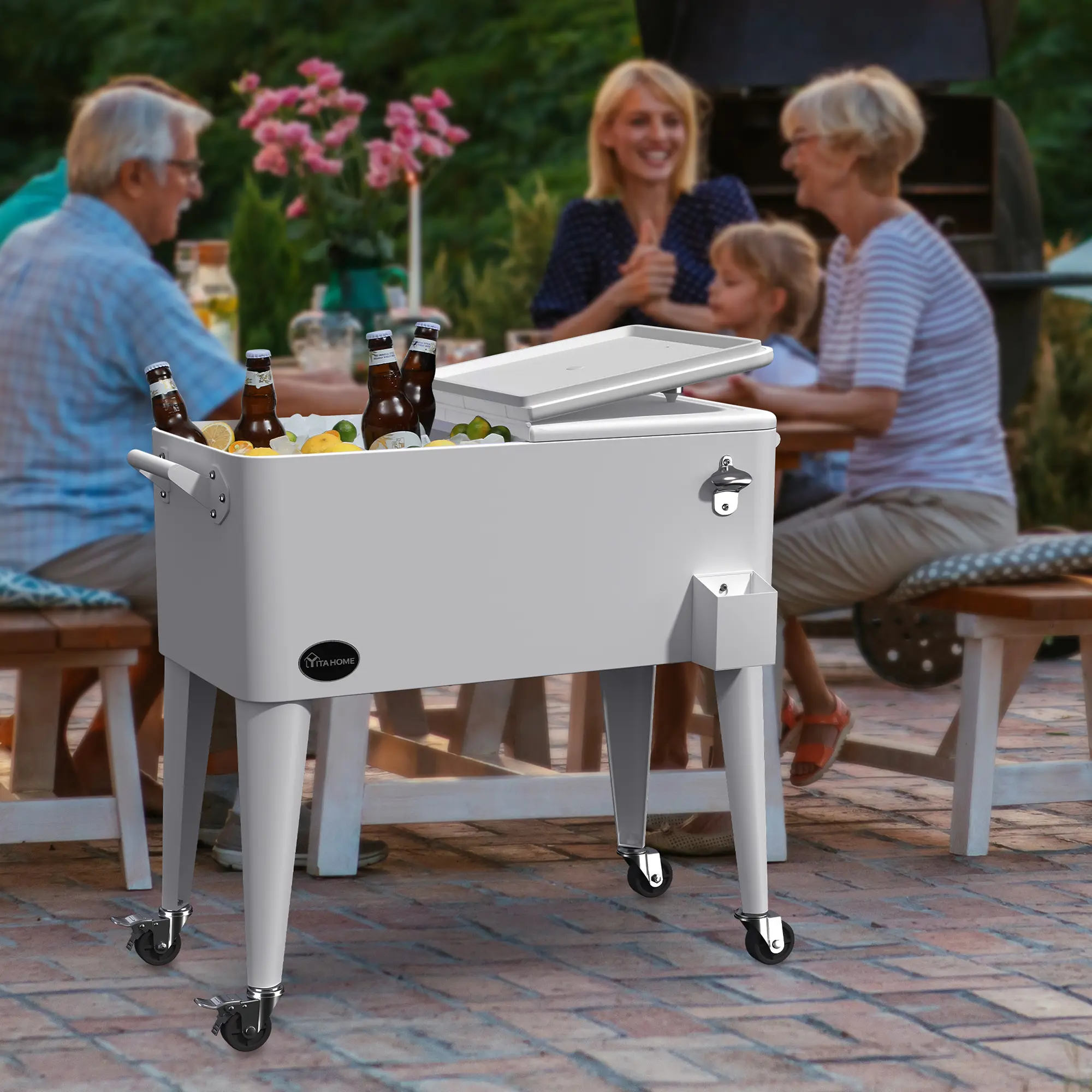 Yitahome Cooler Cart with Bottle Opener Drainage, Portable Patio Cooler on Wheels, Outdoor Beverage Cart Ice Chest Cart Yitahome Cooler Cart with Bottle Opener Drainage, Portable Patio Cooler on Wheels, Outdoor Beverage Cart Ice Chest Cart