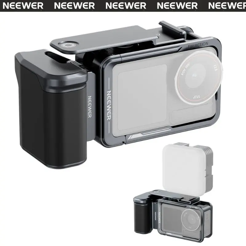 NEEWER AC014+AC034 Action Camera Cage with Side Handle Kit for DJI Osmo Action 5 Pro/4/3, Magnetic Quick Release, Full Access Design, Cold Shoe & 1/4" Mounts for Vlogging & Filmmaking tiktokshopbacktoschool
