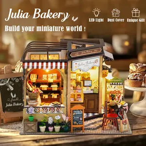 CUTEBEE DIY 3D Dollhouse Kit Julia Bakery – Miniature Wooden Bakery House with Furniture, Dust-Proof and Handmade Decor | Holiday, Christmas and Black Friday Gift