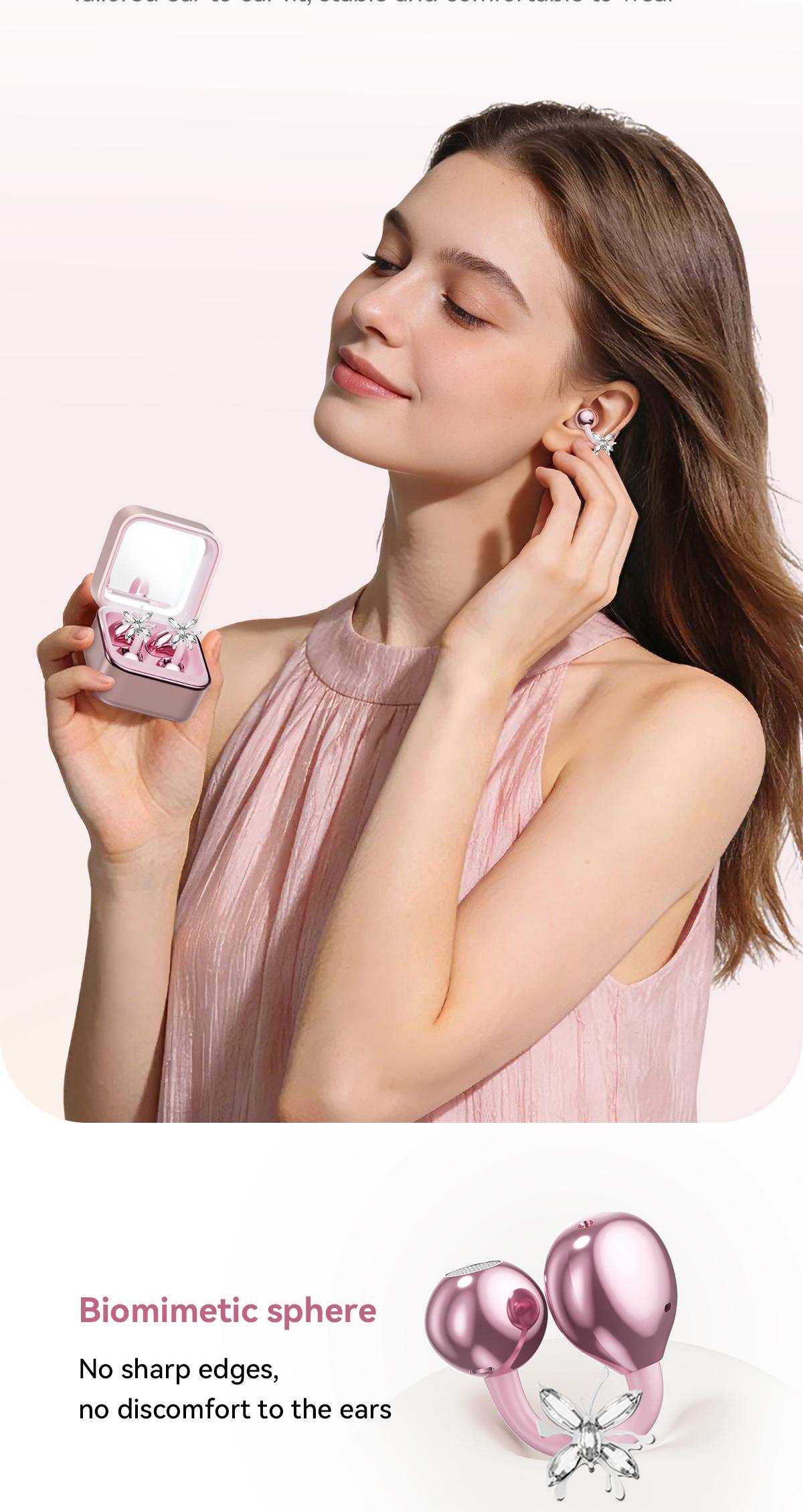 Chengruida M161 ,Butterfly earrings ,Portable Beauty Tool Clip-On Headphones, Fashion Earring Style Open Ear Wireless Earbuds with Panoramic Surround Sound