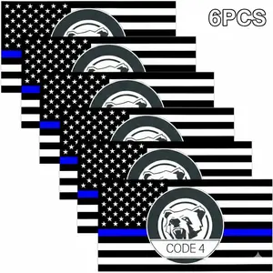 6PCS Thin Blue Line USA Flag Sticker Set – Code 4 Car Decals for Window, Truck & Laptop