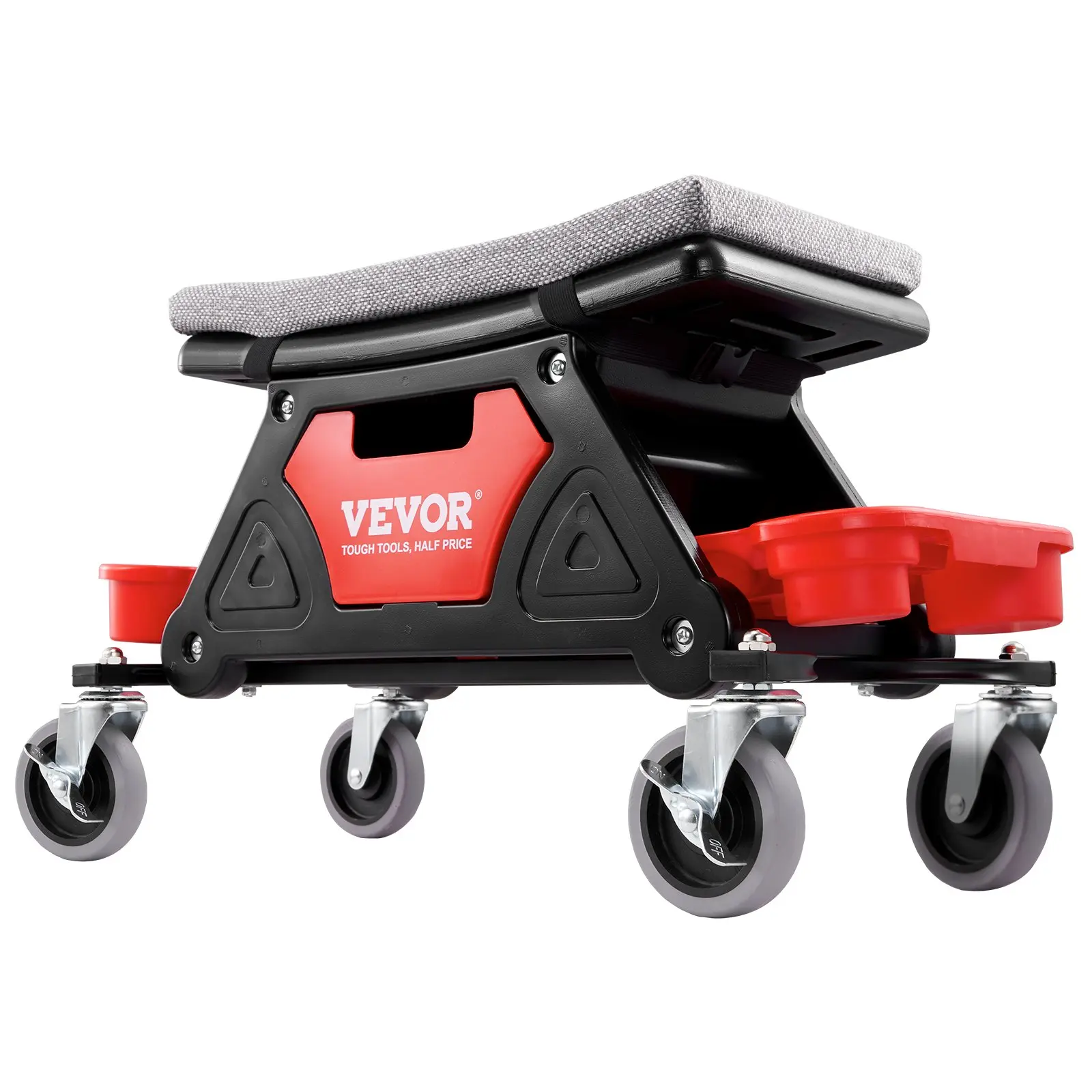 【summerfinds】VEVOR Mechanics Stool, 300 LBS Capacity Rolling Mechanic Seat with 4" Wheels, with Three Slide Out Tool Trays and Drawer, Heavy Duty Roller Creeper Seat for Home Garage DIY Automotive