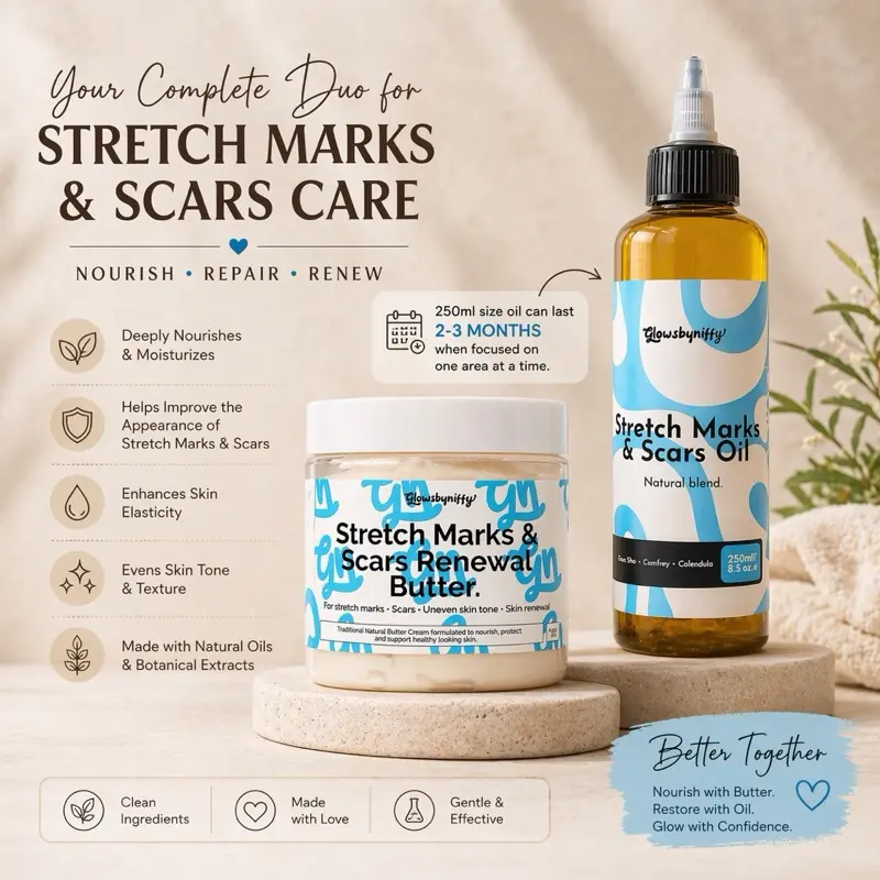 Glowsbyniffy Stretch Marks & Scars Renewal Duo BIG OIL BUNDLE (250ml Oil + 200g Body Butter)