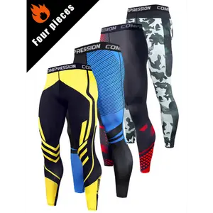 [4pcs Breathable Compression Leggings] 4pcs Men's Breathable Compression Leggings, Quick-Dry Elastic Sports Pants with Random Pattern and Color for Outdoor Workouts and Travel