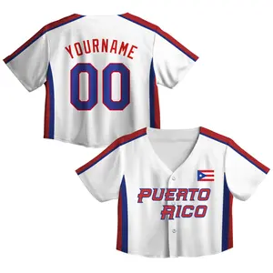 Puerto Rico Flag Classic Baseball Jersey Crop Top – Personalized Name & Number, All Over Print Fan Jersey Game Day Outfit, Boricua Shirts, Latin Lovers