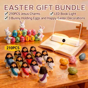 Easter Faith & Reading Gift Bundle: 210PCS Silicone Jesus Figurines + Bunny Egg Decor + 99Level Dimmable Book Light Colorful