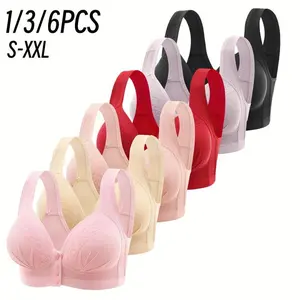 1/3/6PCS Women's Push-Up Jacquard Bra Front Closure Bras Posture Full Coverage Underwire Unlined Seamless Bra for Daily Wear All Seasons, Push bra,Womenswear, Unlined Bra, Wireless Underwear Bras