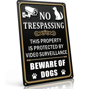 Vintage 'Video Surveillance & Beware of Dogs' Metal Sign 8x12 Inch Durable Aluminum Wall Decor Funny Bedroom Art for Garage Entryway Man Cave Camera,home decor wall art,funky room decor,vintage metal wall art,gift