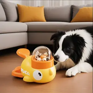 Interactive Press Button Dog Snack Dispenser Toy, Slow Feeder Educational Feeding Bowl, Duck Design Promotes Healthy Eating & Development