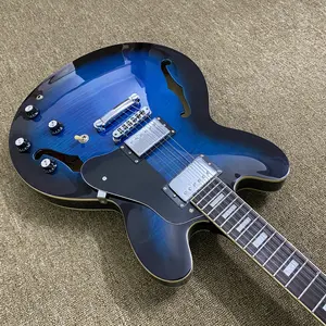 Gloss Blue Burst Semi-Hollow Guitar,Double F-hole,Maple body ,Chrome Part
