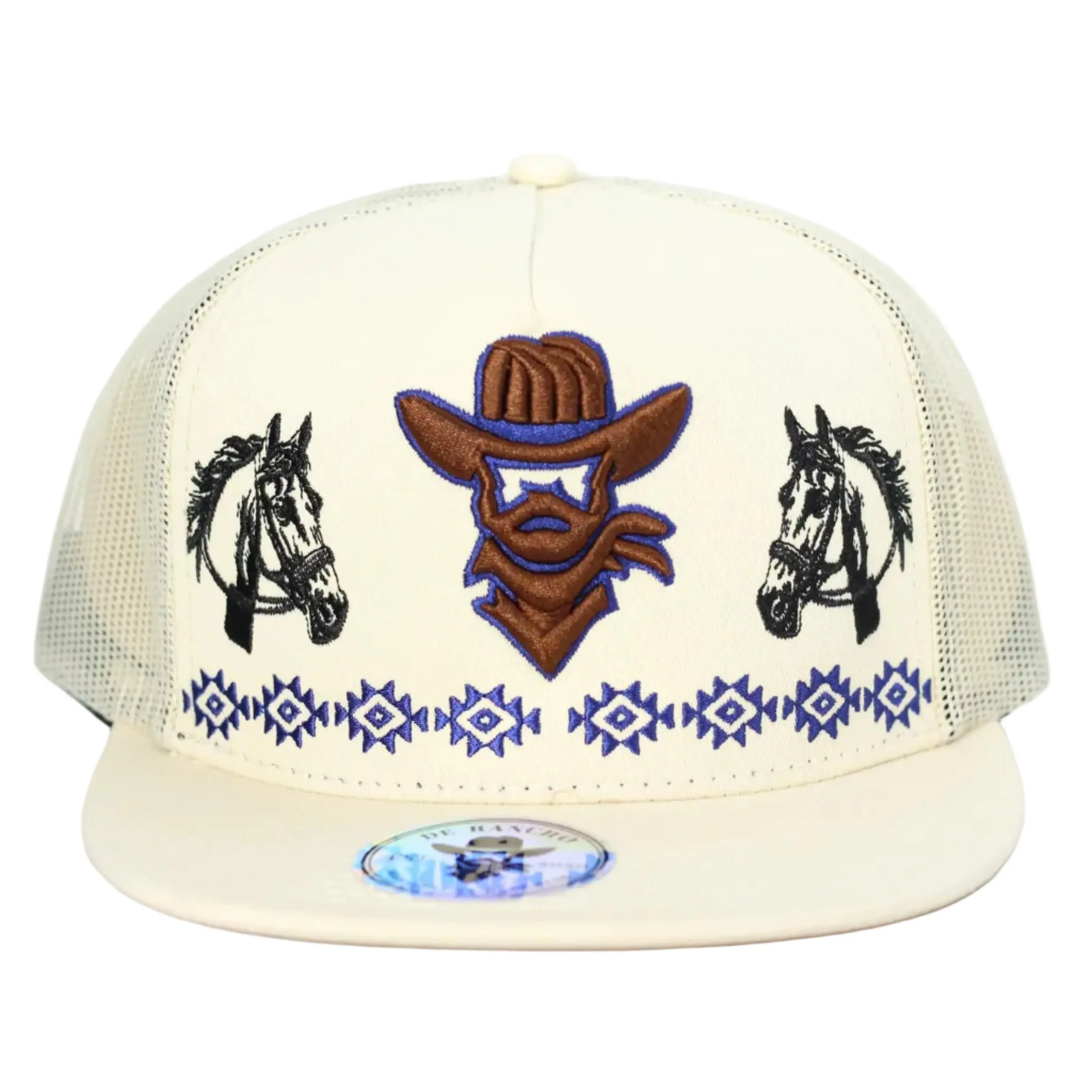 DE RANCHO Beige Western Cap with Cowboy Motif, Ideal for Casual Wear