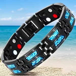 Magnetic Healing Bracelet Adjustable Sports Style with Blue Carbon Fiber & 4 Natural Elements, Fitness Accessory, Sleek Design, Durable Construction