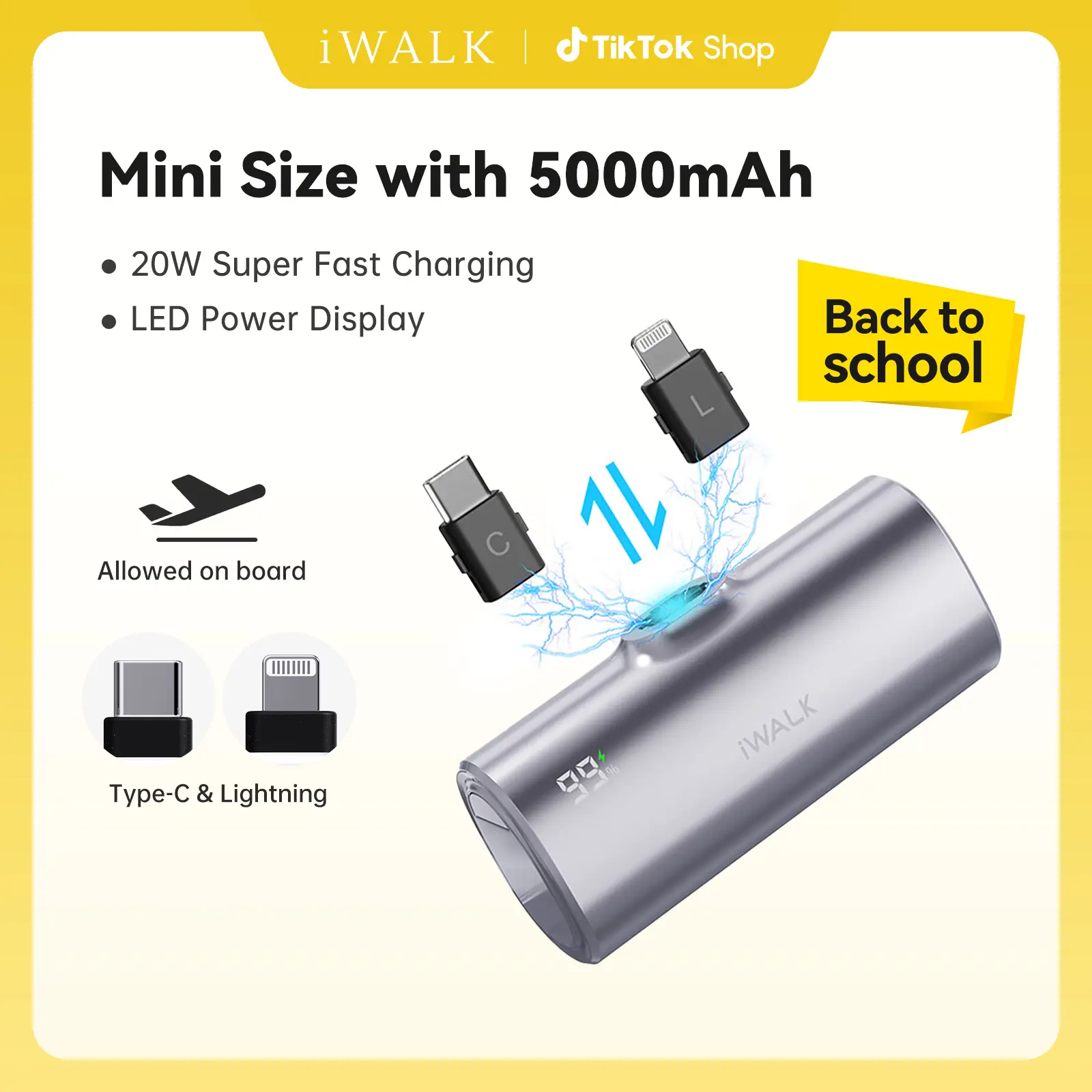 iWALK Handheld Mobile Charger Power Bank - 5000mAh, 20W PD Fast Charging Accessory, USB-C & Lightning Plugs, Purple Silicone Case, LED Display, Durable Protection for iPhone 17-11, Smartphones & Earbuds, On-the-Go Use