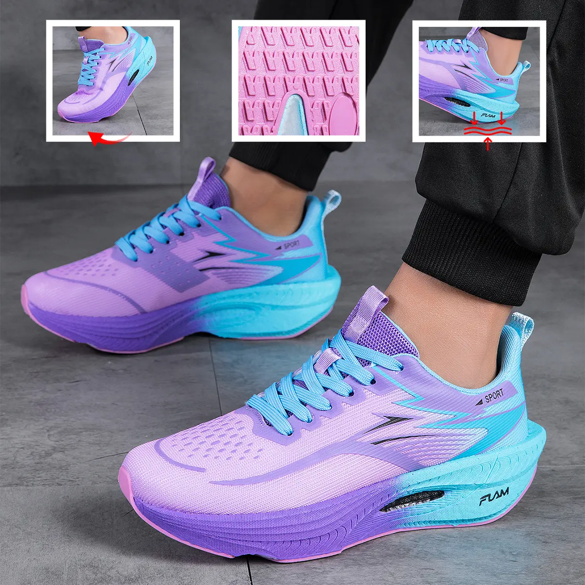 Men's Running Shoes with Full-Palm Carbon Plate, Lightweight Breathable Lace-Up Athletic Running Trainers with Rebound Technology for Stability, Fitness Running Shoes