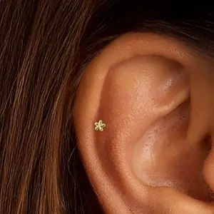 Floral Star Titanium Flatback Stud Earrings