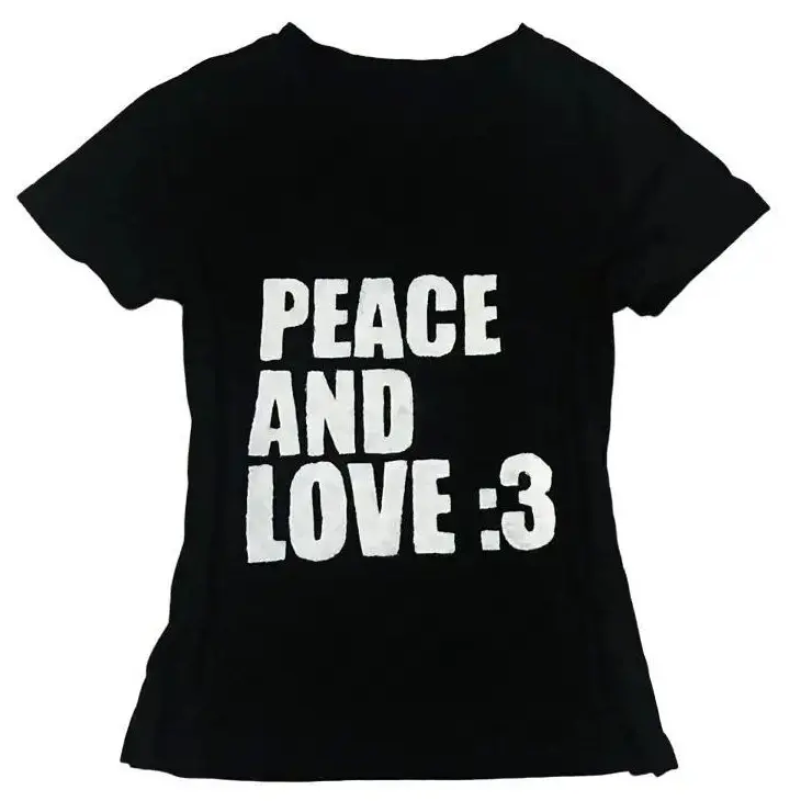 Y2K Cute Rave Fitted T-Shirt - Peace And Love Kitty Face, Summer Fitted Design, Comfortable Fabric, Machine Washable, Ideal for Rave Events