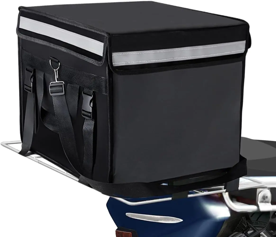 Large Insulated Food Delivery Bag with Fixed Base and Internal Frame, XXXL 20.5" x 16" x 16", Commercial Pizza Delivery Bag w/Divider, Waterproof & Foldable Catering Bag Food Deliveries, Black