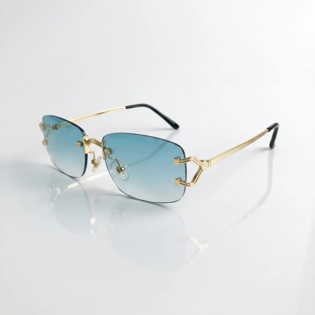 Luxury Rimless Gradient Blue Lens Designer Shades - Lightweight Metal Frame, Men's Sunglasses, Sunglasses for Women, Vacation Use
