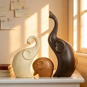 3-Piece Ceramic Elephant Family Decor Set, Elegant Desktop Ornaments, Minimalist Style for Office, Home, Hotel, Festival Decoration