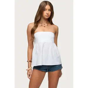 Linen Look Strapless Babydoll Top