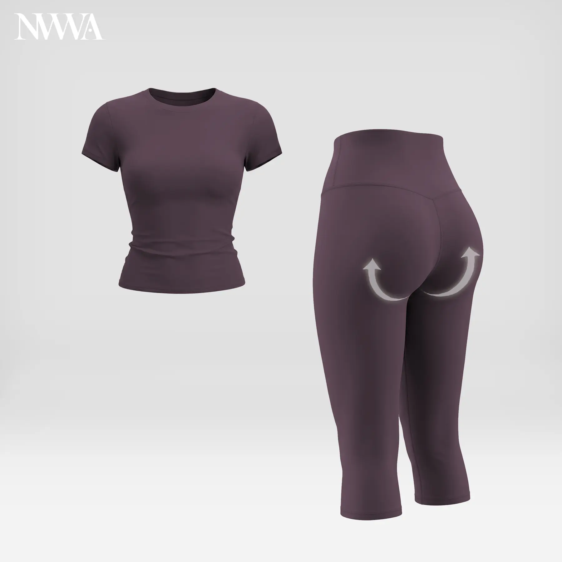 NVWA Women's 2-Piece Summer Gym Workout Set: Slim-Fit Crop T-Shirt, High-Waisted Butt-Lifting Leggings - Lightweight, Breathable, Quick-Drying Fabric for Yoga, Fitness, Outdoor Activities, Gym Workout Women