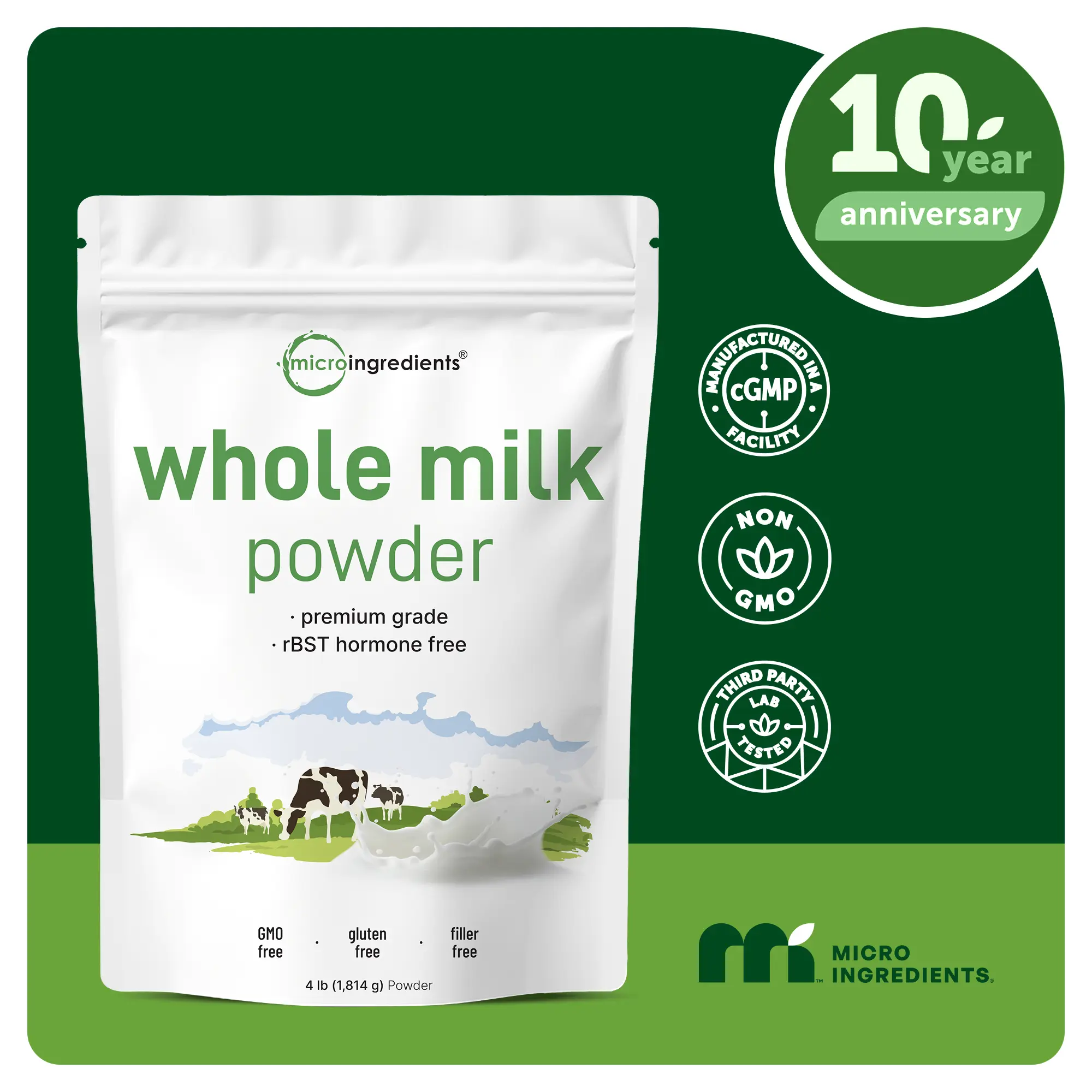 Micro Ingredients Whole Milk Powder, 4lbs, Made in USA Micro Ingredients Whole Milk Powder, 4lbs, Made in USA