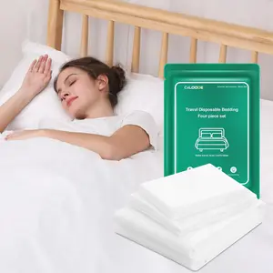 4 PCS Disposable Queen Size Bed Sheet Set, Portable Travel Bedding Cover Includes 1 Quilt Cover, 1 Sheet and 2 Pillowcases for Travel Business Trip Spa Hotel
