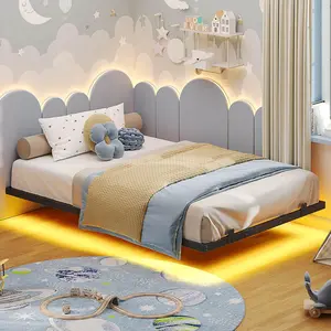 Sikaic Floating Bed Frame with LED Lights, Metal Platform Bed, No Box Spring Needed, Easy to Assemble, Black