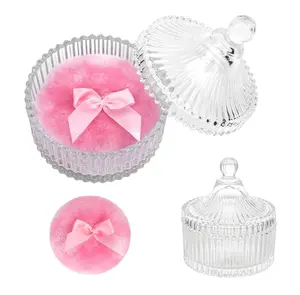 2 Pieces Large Body Powder Puff and Container - Dusting Powder Container with Puff, Crystal Case, Body Powder Puff for Women Soft Washable Reusable Velour Glitter Wet Dry Makeup
