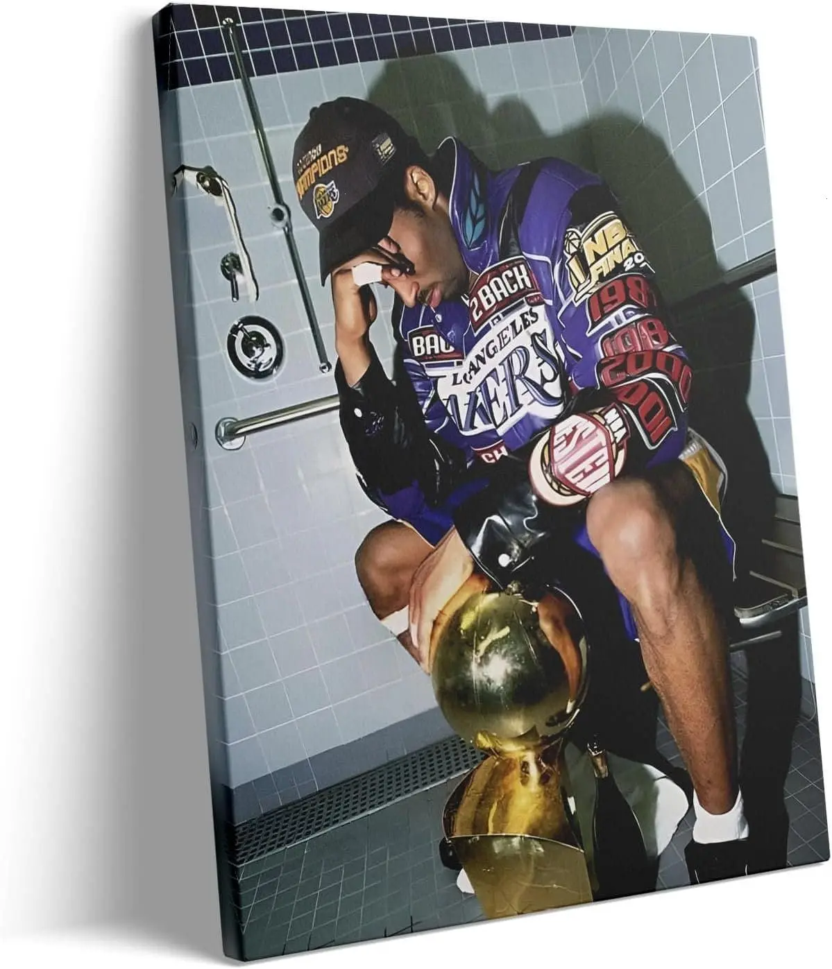 Kobe Bryant Canvas Wall Art Decor - Iconic Lakers Championship Celebration Artwork, Trophy and Team Tribute, Bold NBA Finals Victory Poster for Office, Home or Game Room Wall Decoration