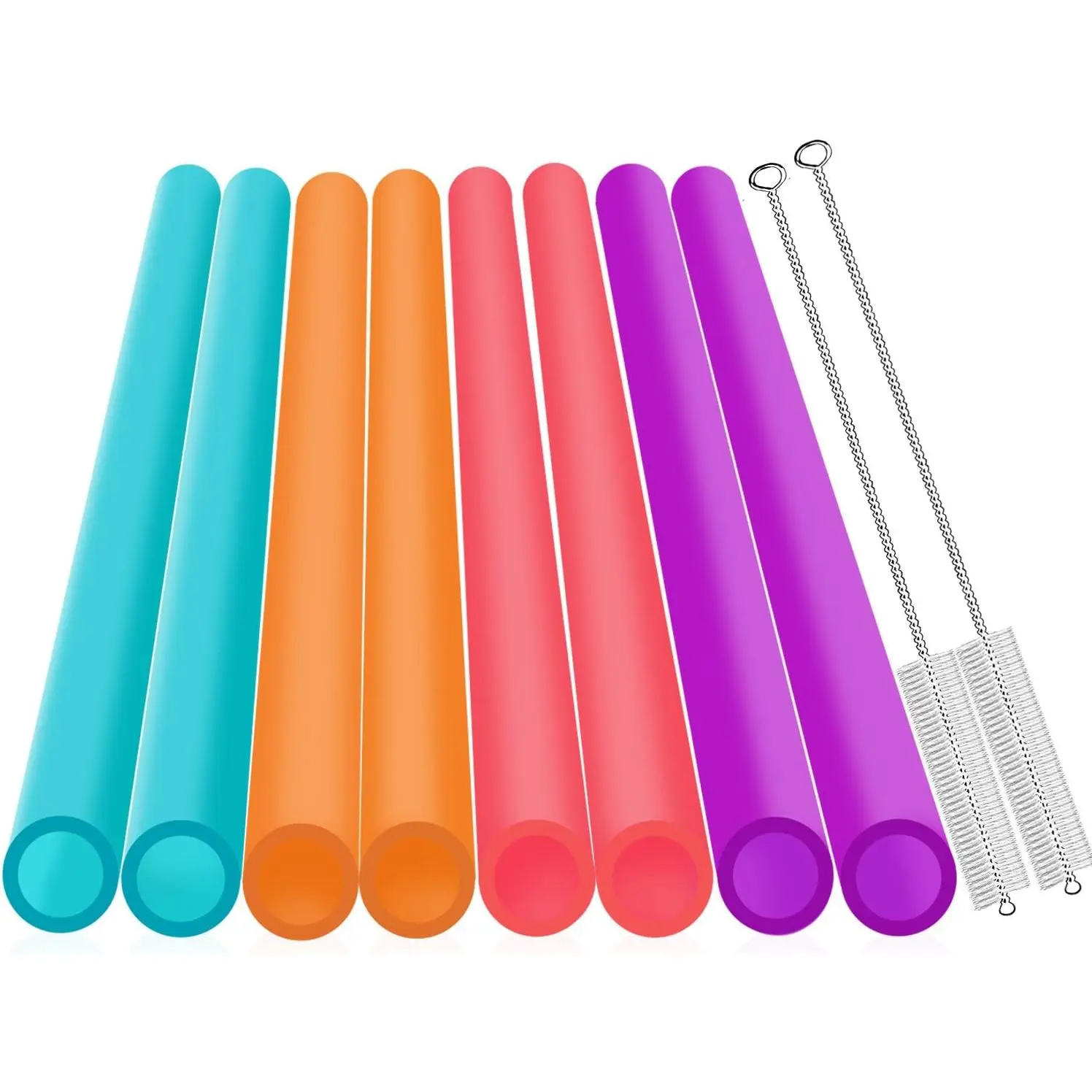 Extra Wide 0.51 inches  Hard Smoothie Straws,  for Bubble , Boba  Milkshakes,10.25 Inches Long, 8 count   Plastic Straws 2 Cleaning Brushes 1 Storage Bag