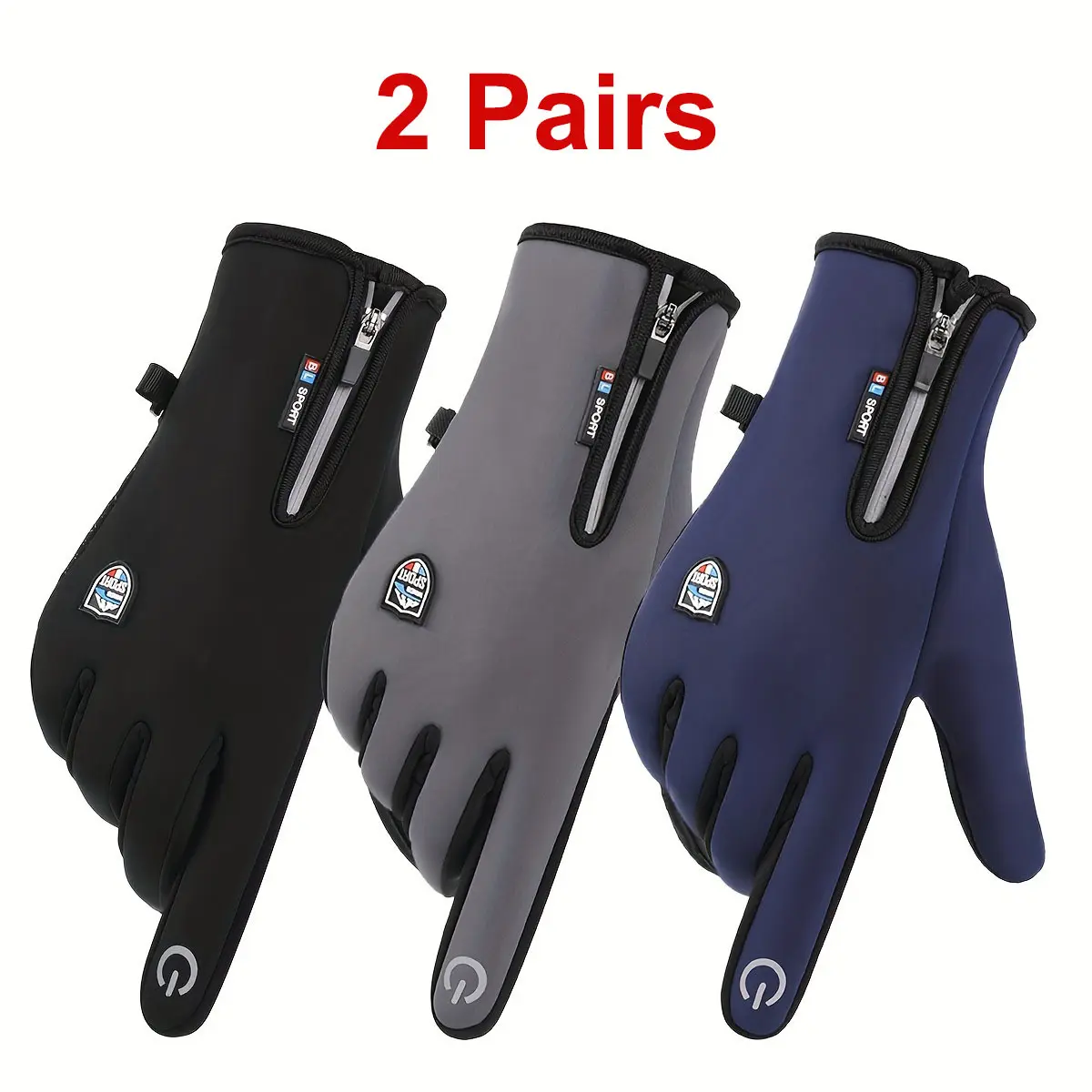 2 Pairs Windproof Winter Cycling Gloves for Men & Women - Thermal Touchscreen Compatible with Devices, Zipper Closure, Non-Slip Grip - Cold Weather Cycling, Skiing, Outdoor Sports - Ideal For Christmas, Halloween, Valentine's - Machine Washable Poly