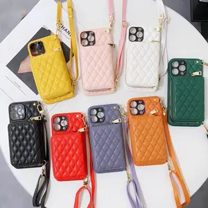 Crossbody Wallet Phone Case for IPhone 16 15 14 13 12 11 Pro Max Card Slot Holder Lanyard Strap Cord Zipper Purse Leather Cover