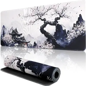 Sakura Gaming  Pad, Anime Gaming Keyboard Mat, Non-Slip Rubber Base with Stitched Edges Mousepad for Gaming and Office Desk Mat