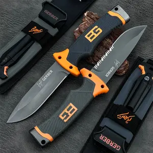 Two fixed blade with distinct bevels and sheaths, featuring 8Cr13Mov blade material and rubberized handles. Suitable for most outdoor scenarios, these durable camping and fishing knives offer high hardness for hiking adventures Survival Tools