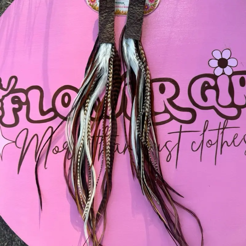 Handmade Feather Earrings Dark Brown Leather