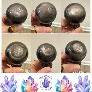 Silver Obsidian Spheres - High Quality, Affordable, Natural - Stands Included for Protection and Decor