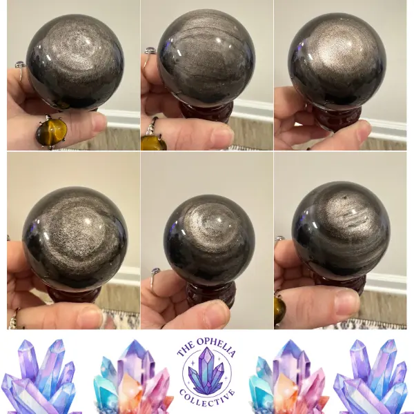 Silver Obsidian Spheres - High Quality, Affordable, Natural - Stands Included for Protection and Decor