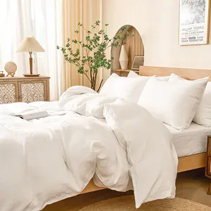 PUREFIBER 100%Natural Linen Bedding Set-WHITE(1pc Duvet cover + 2pcs Pillow cases),breathable,french flax