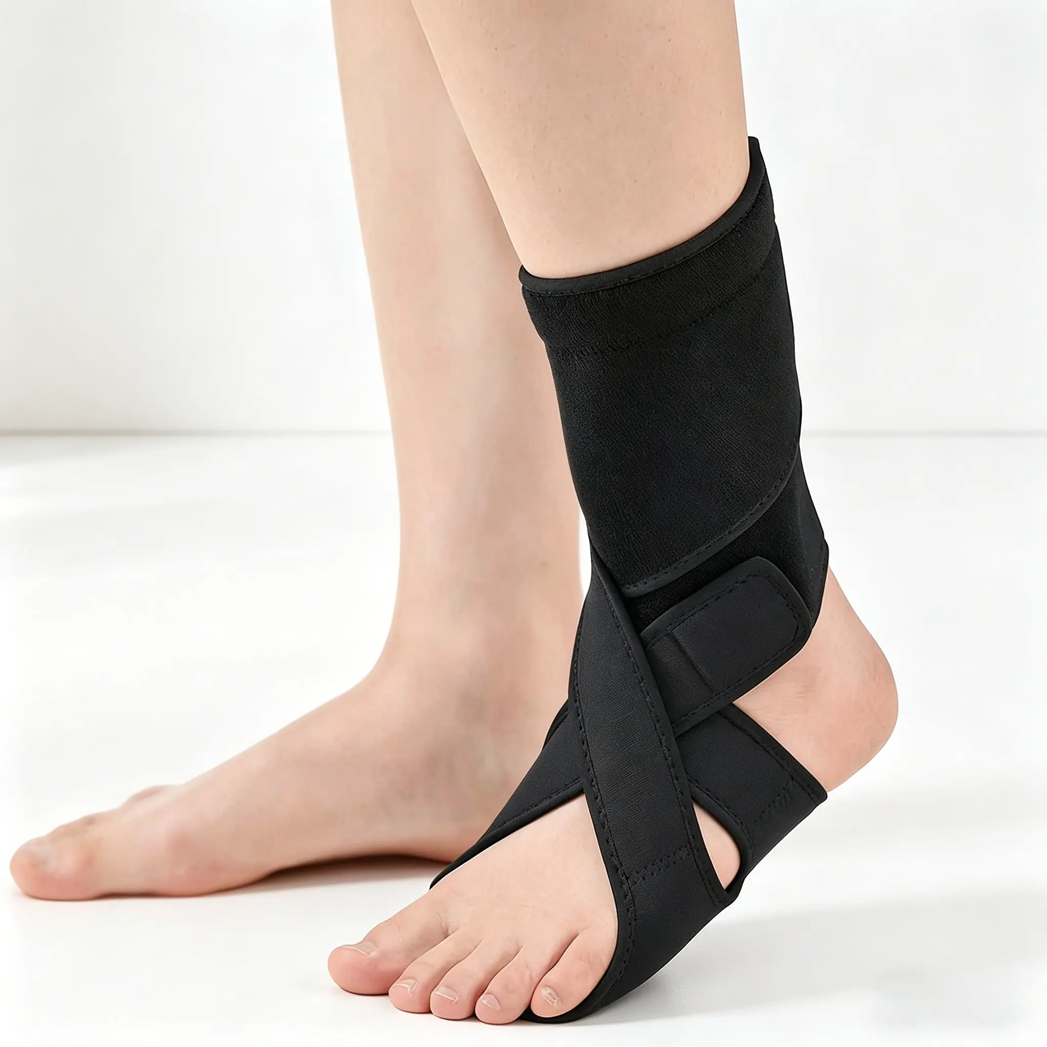 Foot Drop Ankle Support Brace - Adjustable Ankle Guard, Foot Corrector with Figure 8 Stabilizing Strap, Lightweight Comfortable Sports Protective Gear for Athletic Footwear