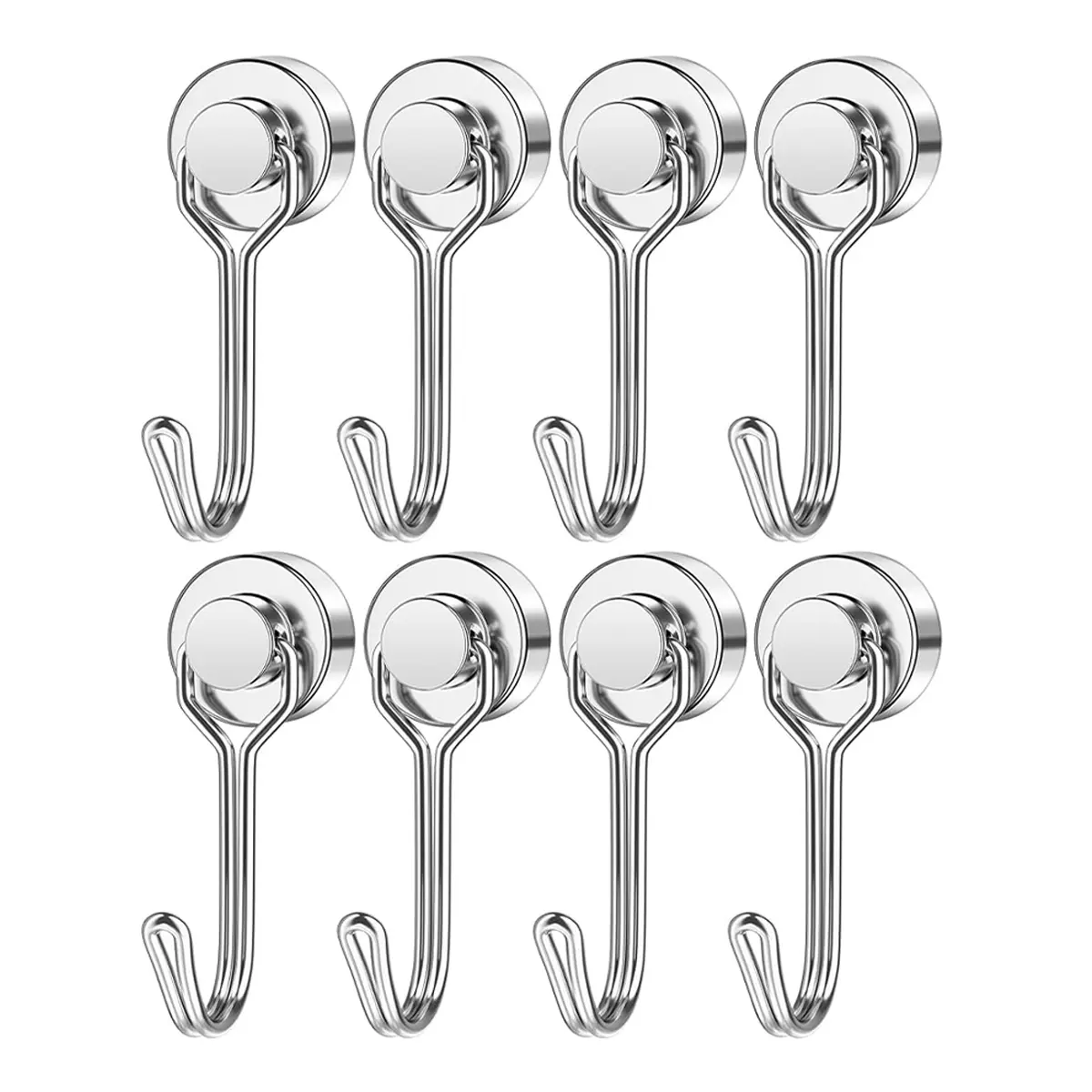 8PCS Swivel Swing Magnetic Hook New Upgraded Strong Neodymium Magnet Hook for Refrigerator & Magnetic Surfaces Silver 30lb Magnetic Hooks
