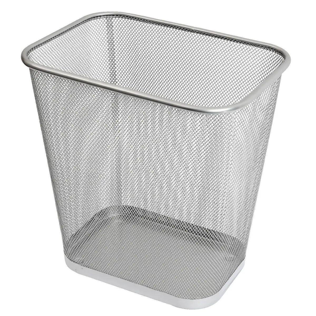 212 MAIN Silver Steel Mesh Rectangular Open Top Waste Basket Bin - 8x12x12in Freestanding Bin with Reinforced Top Rim, Breathable Mesh for Baby Nursery, Bathroom, Desk, Kitchen Trash Cans, Keeps Space Clean