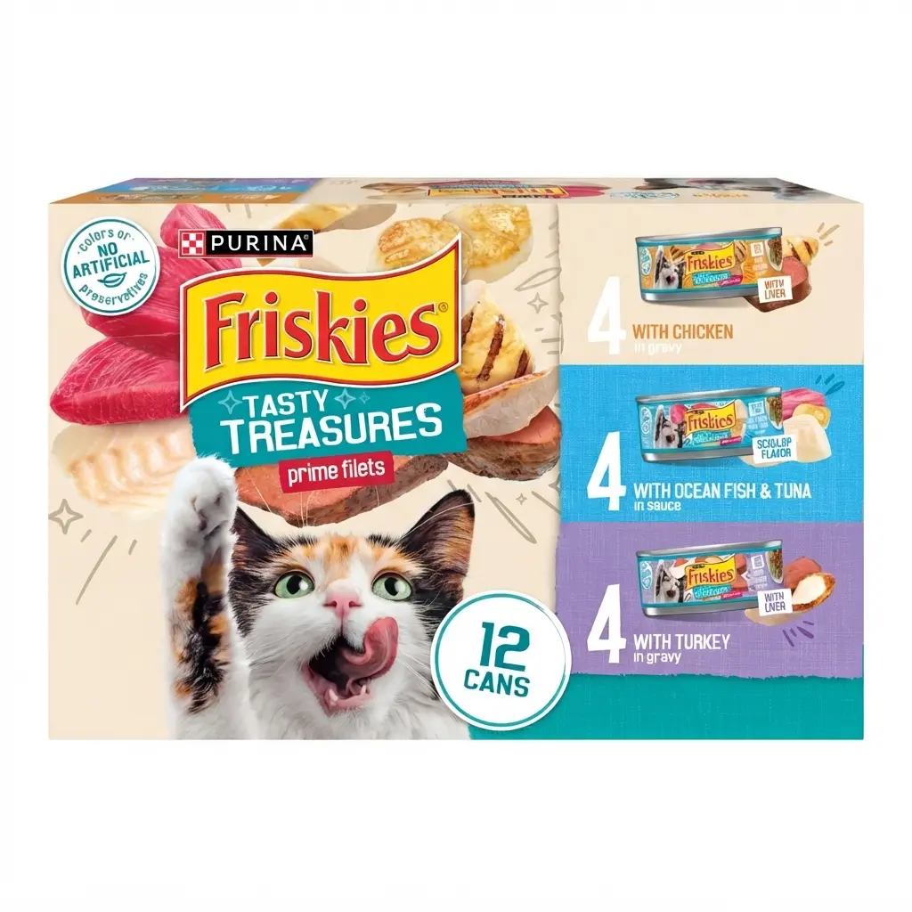 Friskies Gravy Tasty Treasures Prime Filets Wet Cat Food 5.5 oz Cans Real Meat Savory Gravy Adult Cat Nutrition Pack